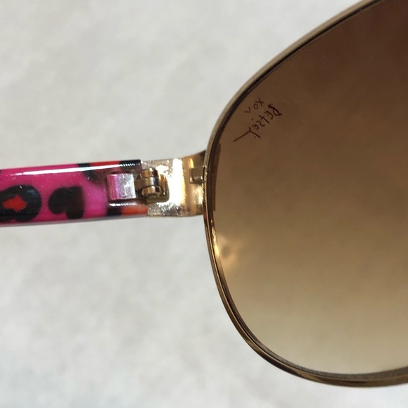 Betsy Johnson Gold Frame Pink and Black Animal Print Arm Sunglasses - Picture 8 of 10